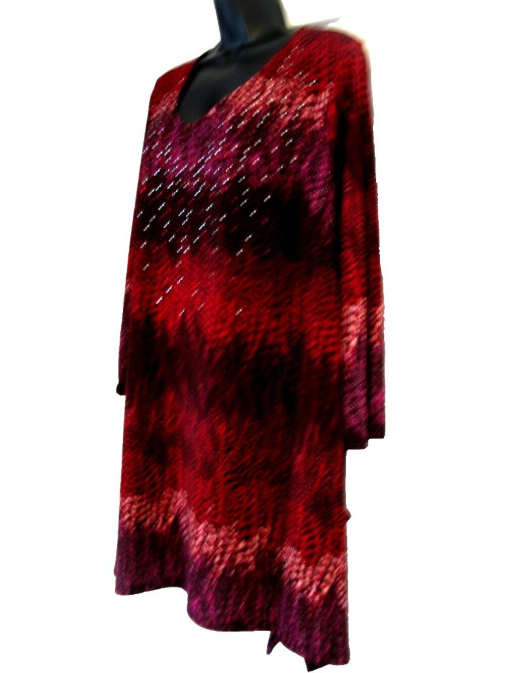 Avenue Brand Dress Midi 3/4 sleeve Red/Purple with Sequin Size 22/24 equal to 3X